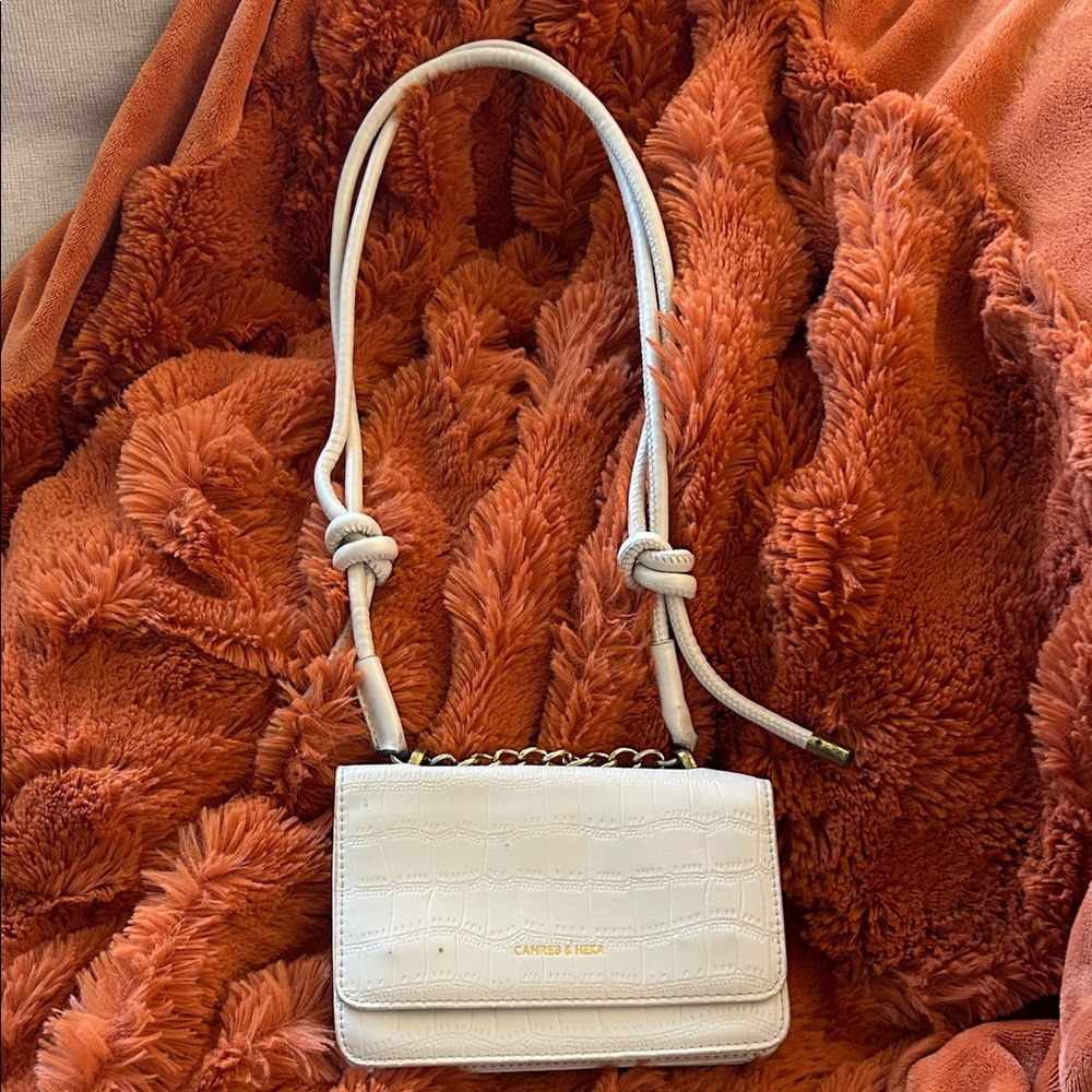 White Croc-Embossed Crossbody Bag